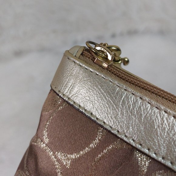 Coach Women's Tan Signature Canvas Metallic Trim Mini Bag/Wristlet - Picture 5 of 8